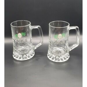 Grolsch Beer Mugs Set of 2 Clear Glass Tankards F.I.V.E. Italy Sunburst Base